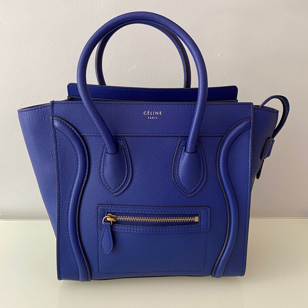 100% authentic Celine Drummed Calfskin Micro Luggage in indigo - Picture 1 of 16